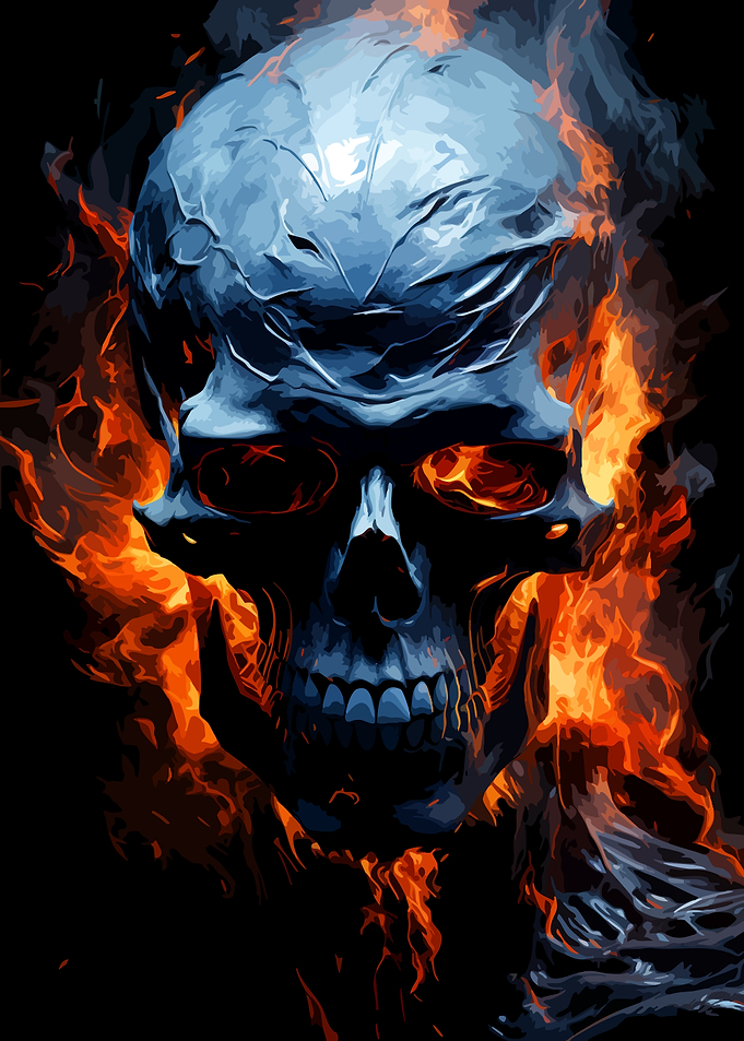 Fiery Blue Skull Digital Art