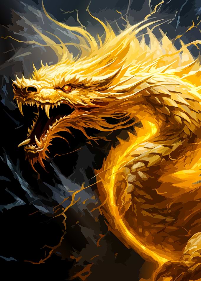 Golden Dragon Roaring in Darkness