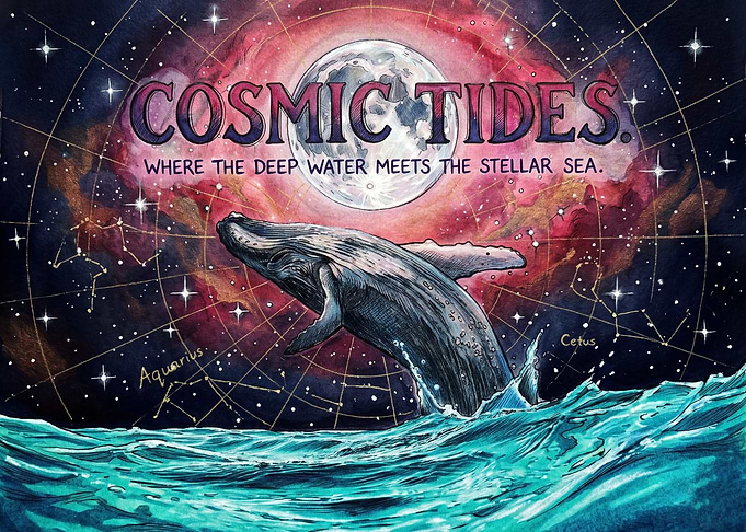 Cosmic Tides Whale Celestial Art