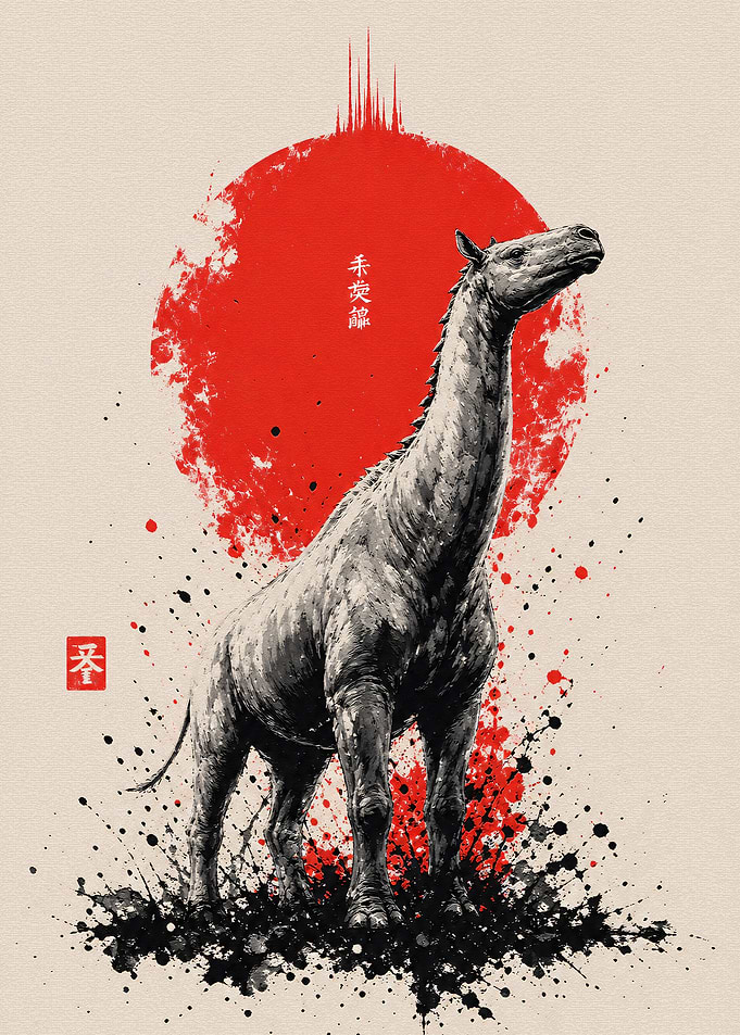 Paraceratherium Japanese Ink Wash Style Art