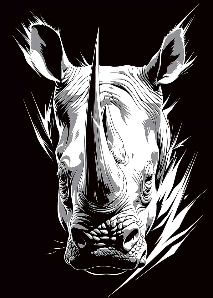 Stylized Black and White Rhino Portrait