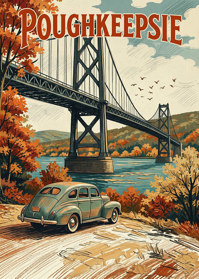 Poughkeepsie Bridge Travel Poster Vintage Art Style