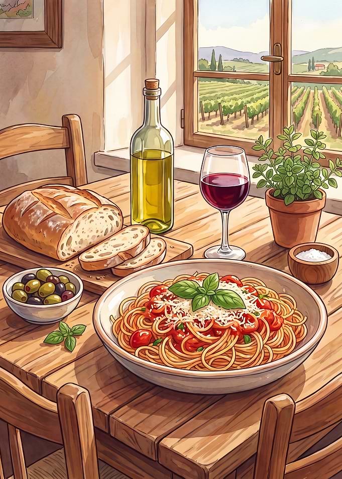 Italian Pasta Dinner with Wine