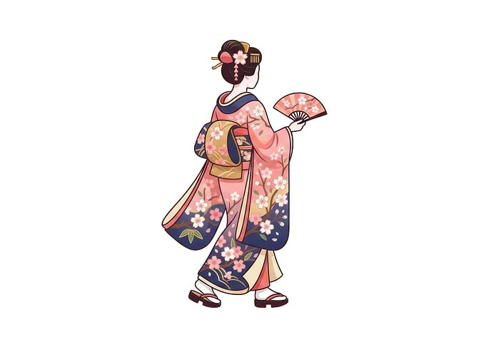 Elegant Geisha in Floral Kimono