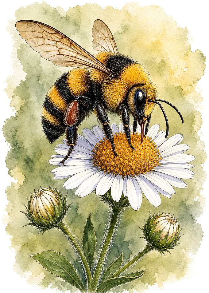 Bumblebee on a Daisy Watercolor Bee