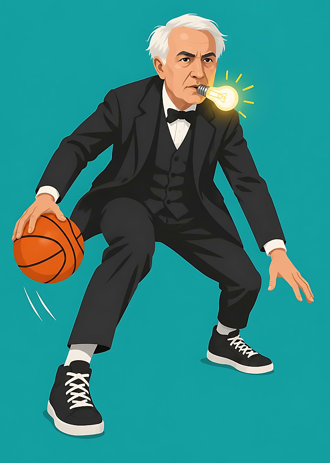 Thomas Edison Playing Basketball