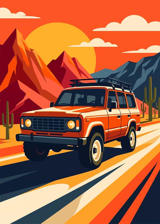 Retro Off-Road SUV Desert Drive