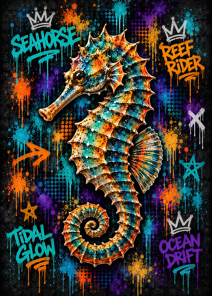 Vibrant Graffiti Style Seahorse Art