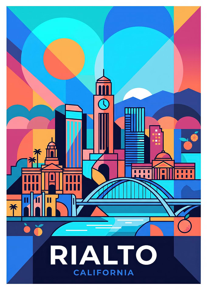 Rialto California Cityscape Travel Poster