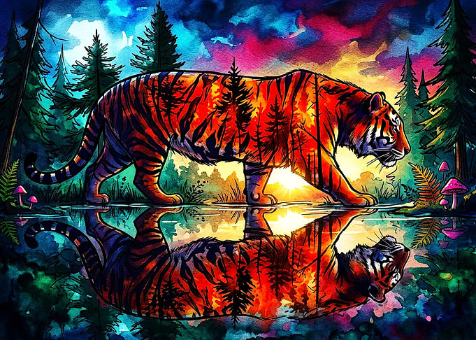 Double Exposure Tiger in Forest