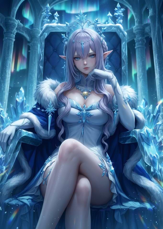 Ice Queen Sitting on Crystal Throne