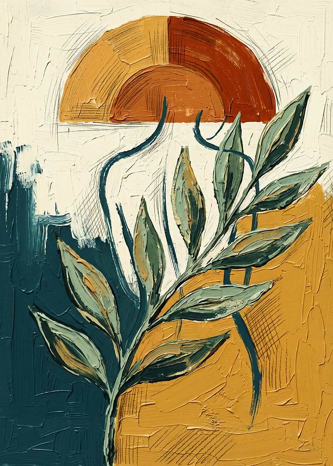 Botanical Sun Abstract Art Boho Painting