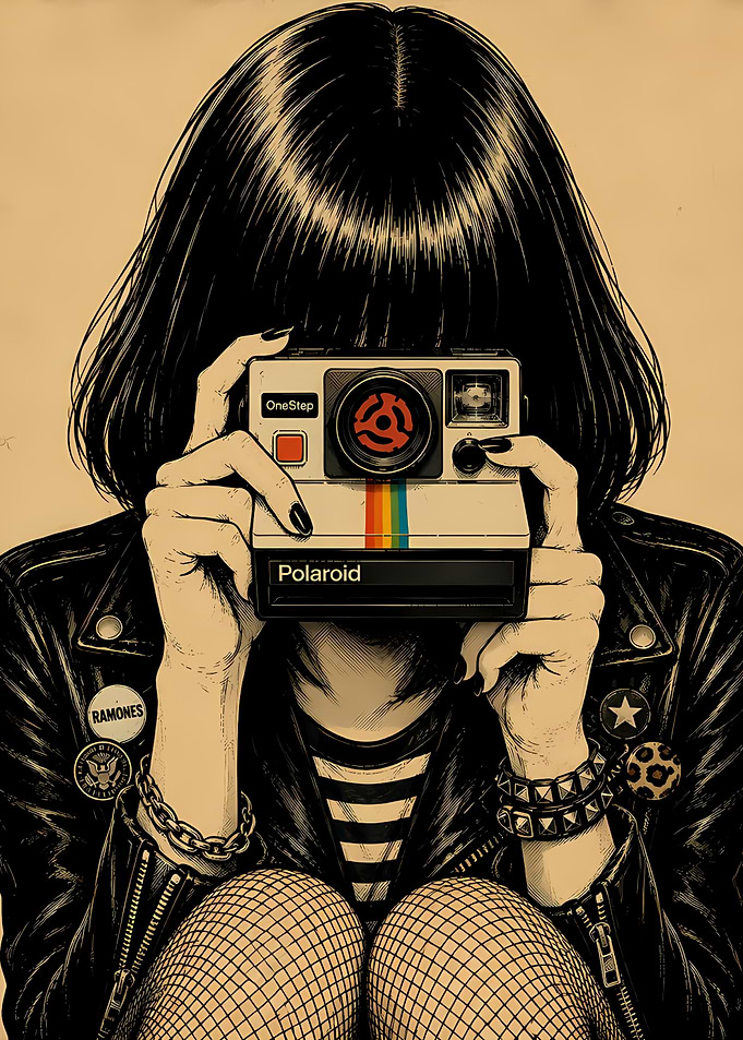 Punk Girl with Vintage Polaroid Camera