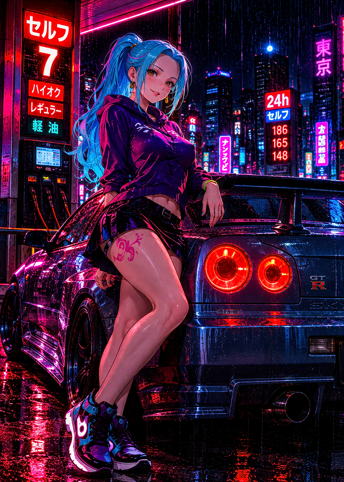 Anime Girl with Nissan Skyline GT-R