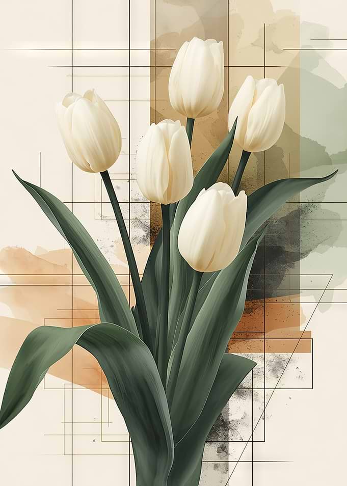 Abstract White Tulips Floral Art