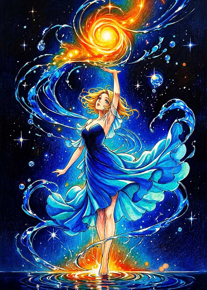 Celestial Goddess Controlling Water and Stars