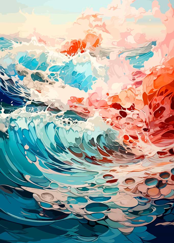 Abstract Vibrant Ocean Wave Art