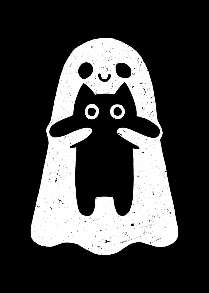 Cute Ghost Hugging Black Cat