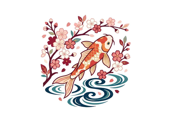 Koi Fish and Cherry Blossoms Illustration