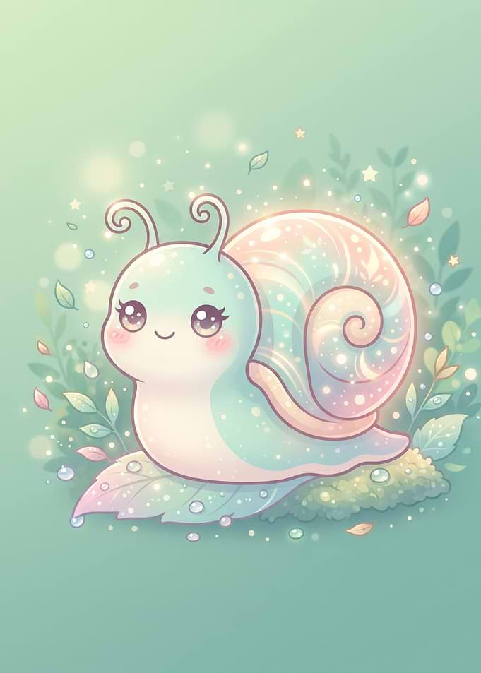 Cute Pastel Magical Snail Illustration