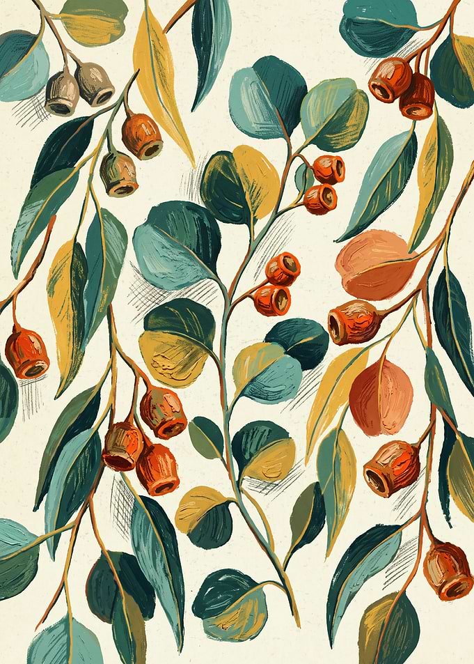 Eucalyptus Branch Botanical Botanical Art