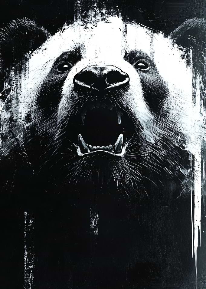 Aggressive Roaring Panda Portrait