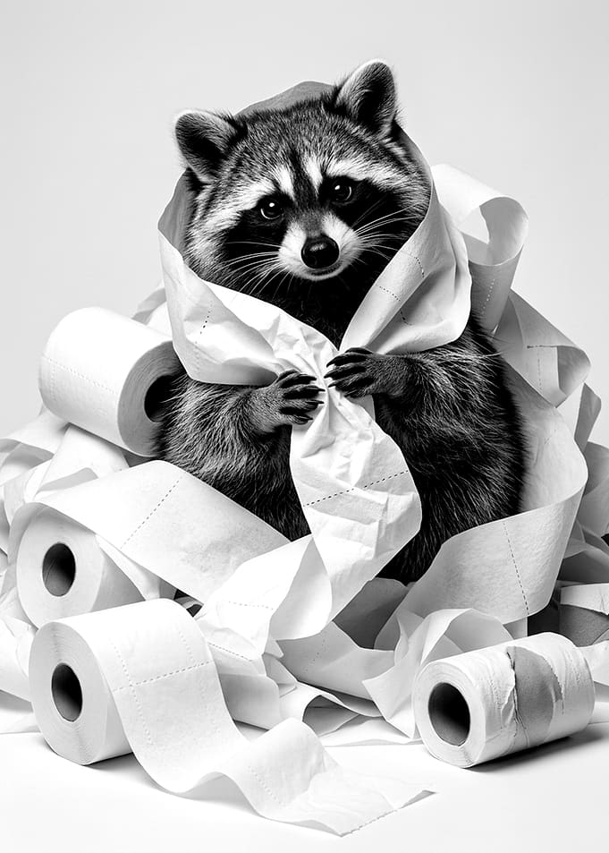 Raccoon Playing with Toilet Paper