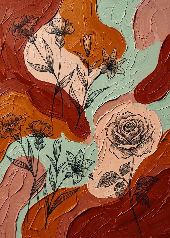Boho Floral Abstract Art Textured Painting