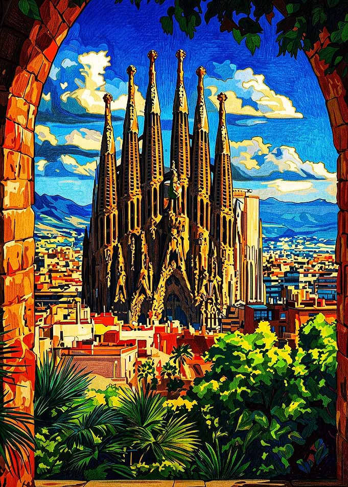 Sagrada Familia View Through Archway