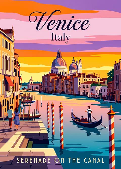 Vintage Venice Italy Travel Poster — retro travel art printed on metal