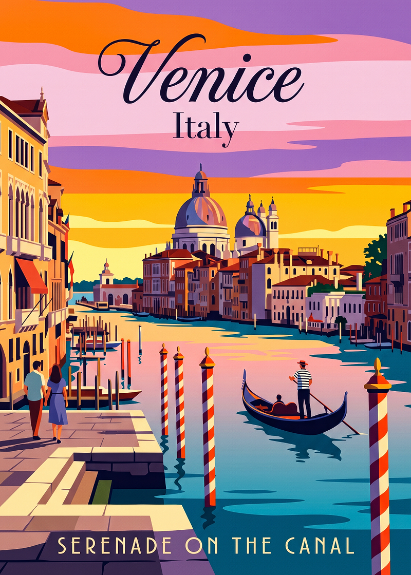 Vintage Venice Italy Travel Poster — retro travel art printed on metal