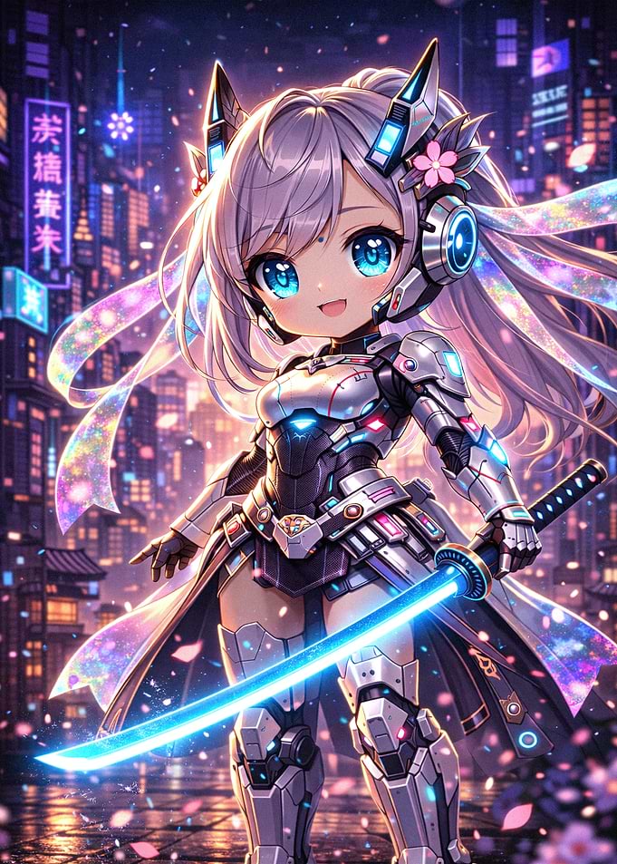 Chibi Cyberpunk Samurai Girl