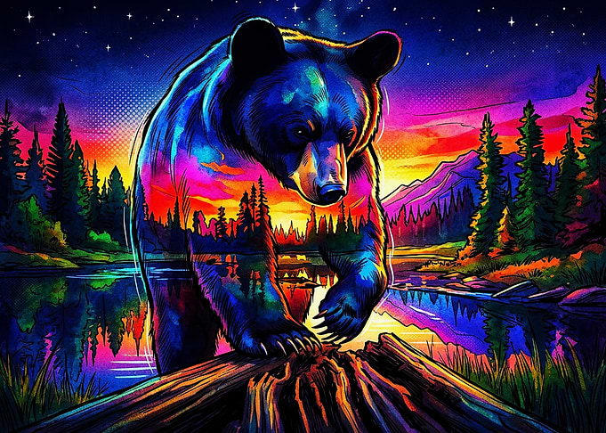 Psychedelic Double Exposure Bear Art