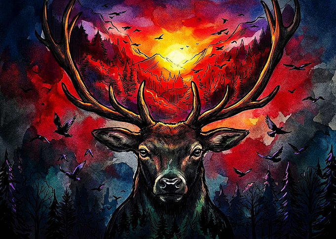 Majestic Stag in Fiery Forest