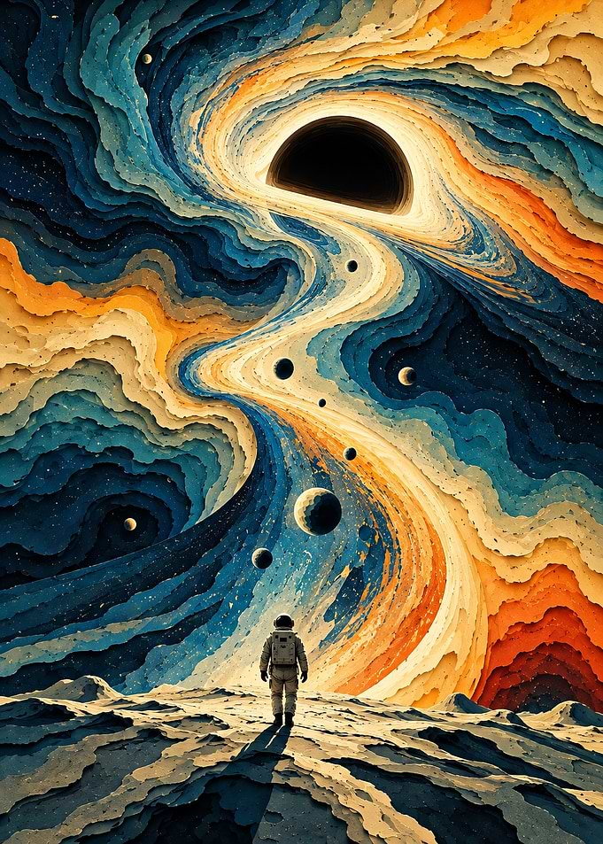 interstellar Astronaut Facing a Cosmic Black Hole