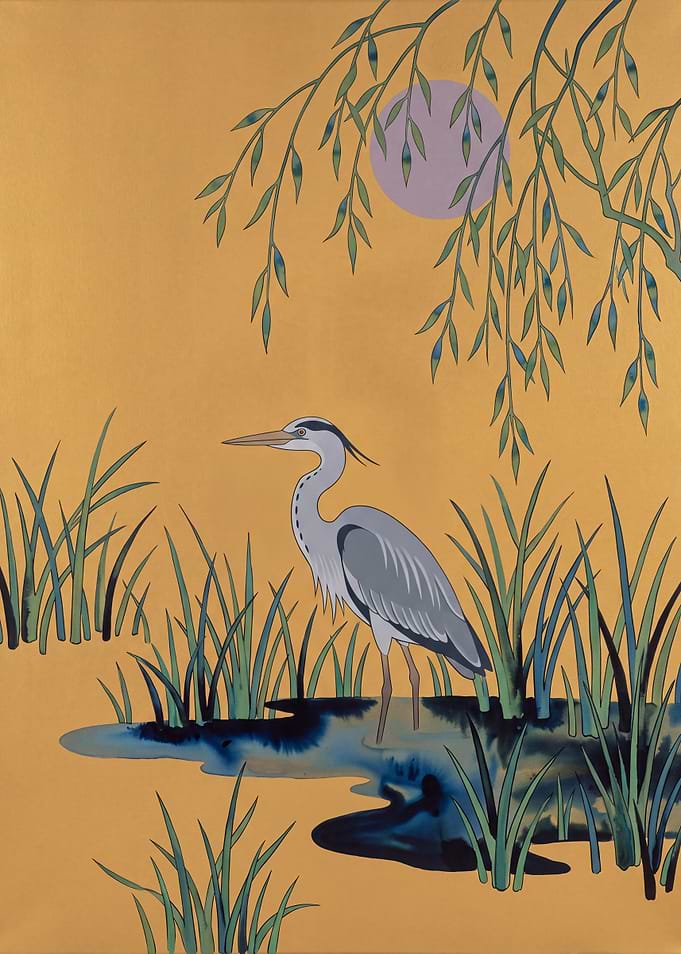 Heron and Willow on Gold