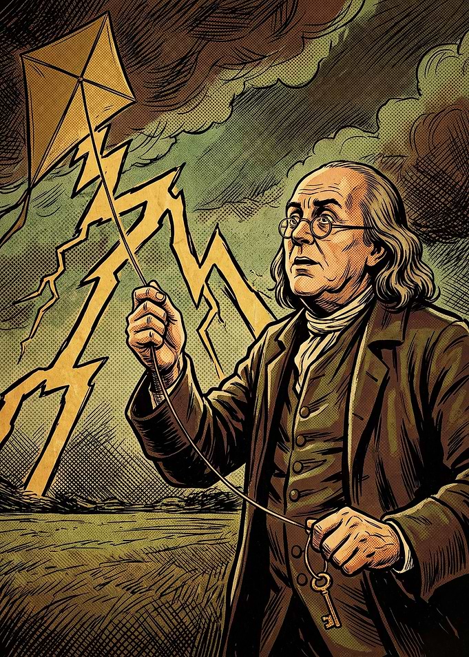 Ben Franklin Lightning Vintage Art