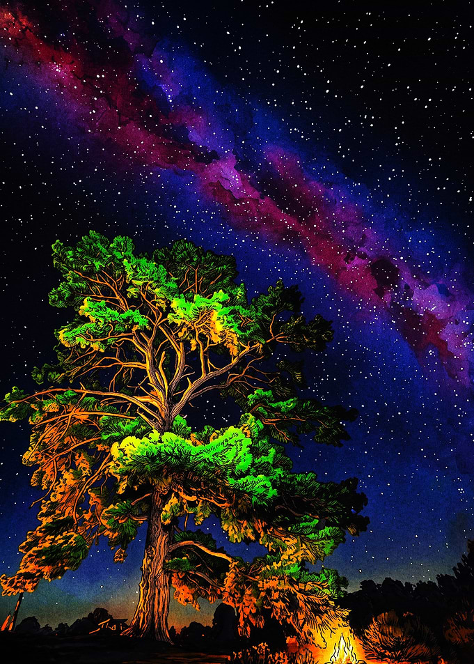 Neon Tree Under Milky Way