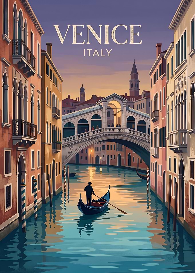 Venice Italy Travel Poster Grand Canal Rialto