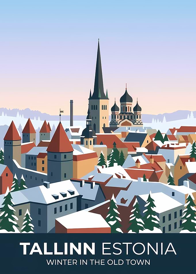 Tallinn Estonia Winter Old Town Poster