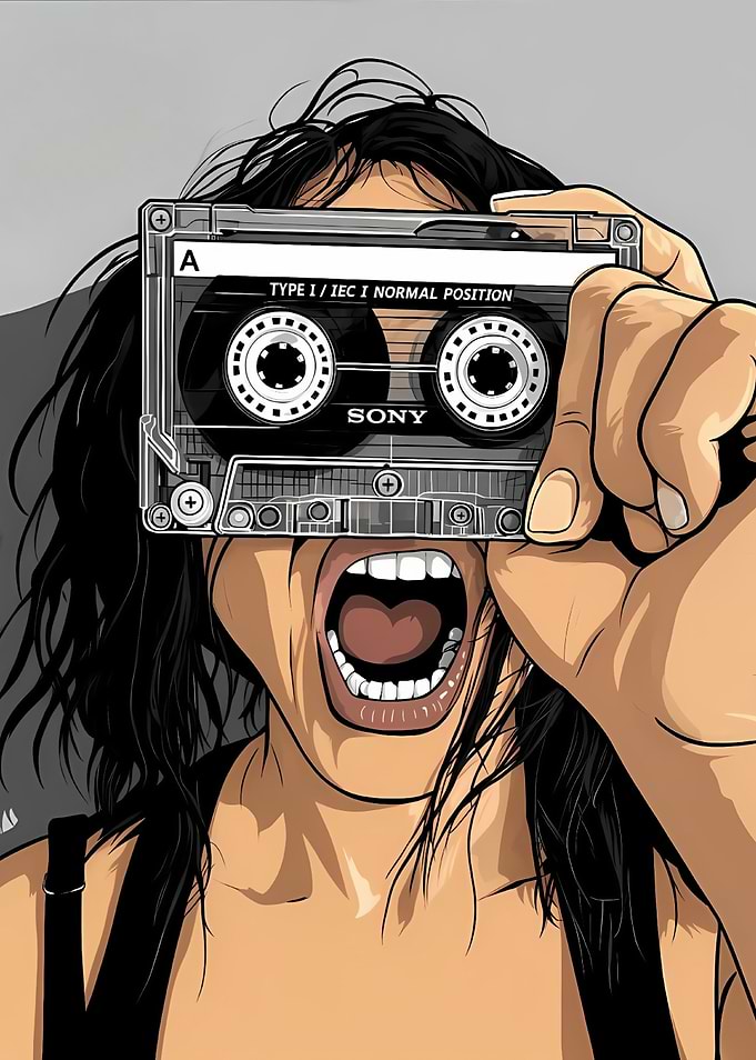 Woman Holding Sony Cassette Tape