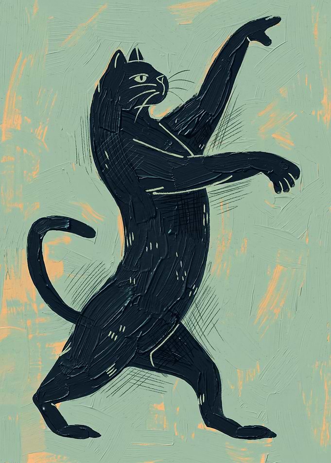Dancing Black Cat Cats Impasto Painting Style