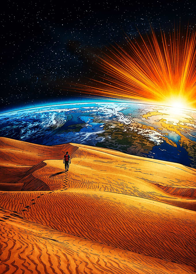 Lone Traveler on Alien Desert Planet