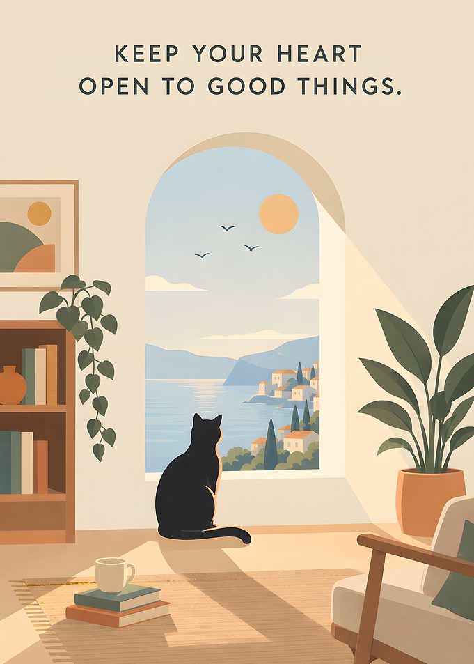 Cat Looking Out at Coastal View