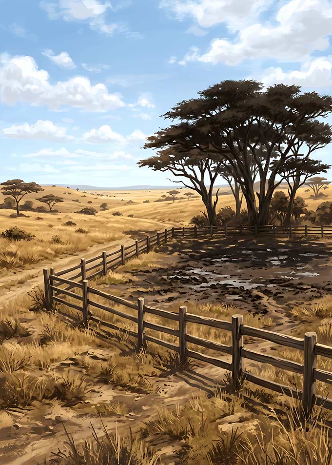 African Savanna Landscape with Watering Hole