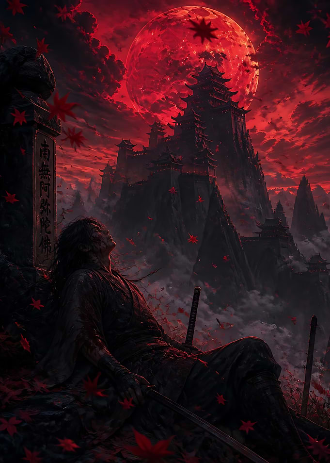 Fallen Samurai Under Blood Moon