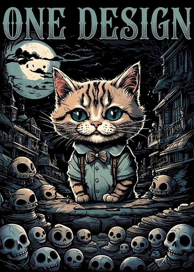 Cute Cat in Spooky Graveyard