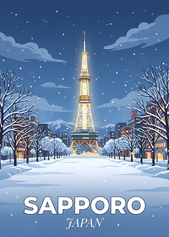 Sapporo TV Tower Winter Travel Poster