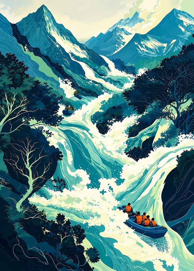 Whitewater Rafting Through Mountain Rapids
