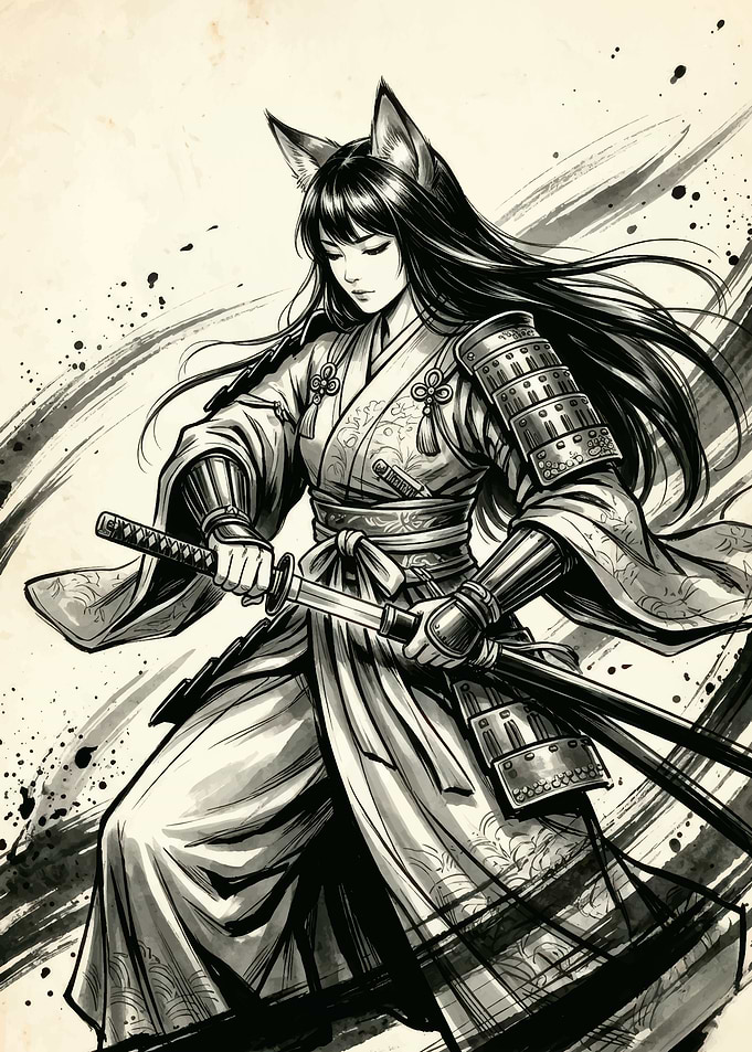 Fox Spirit Samurai Warrior Illustration
